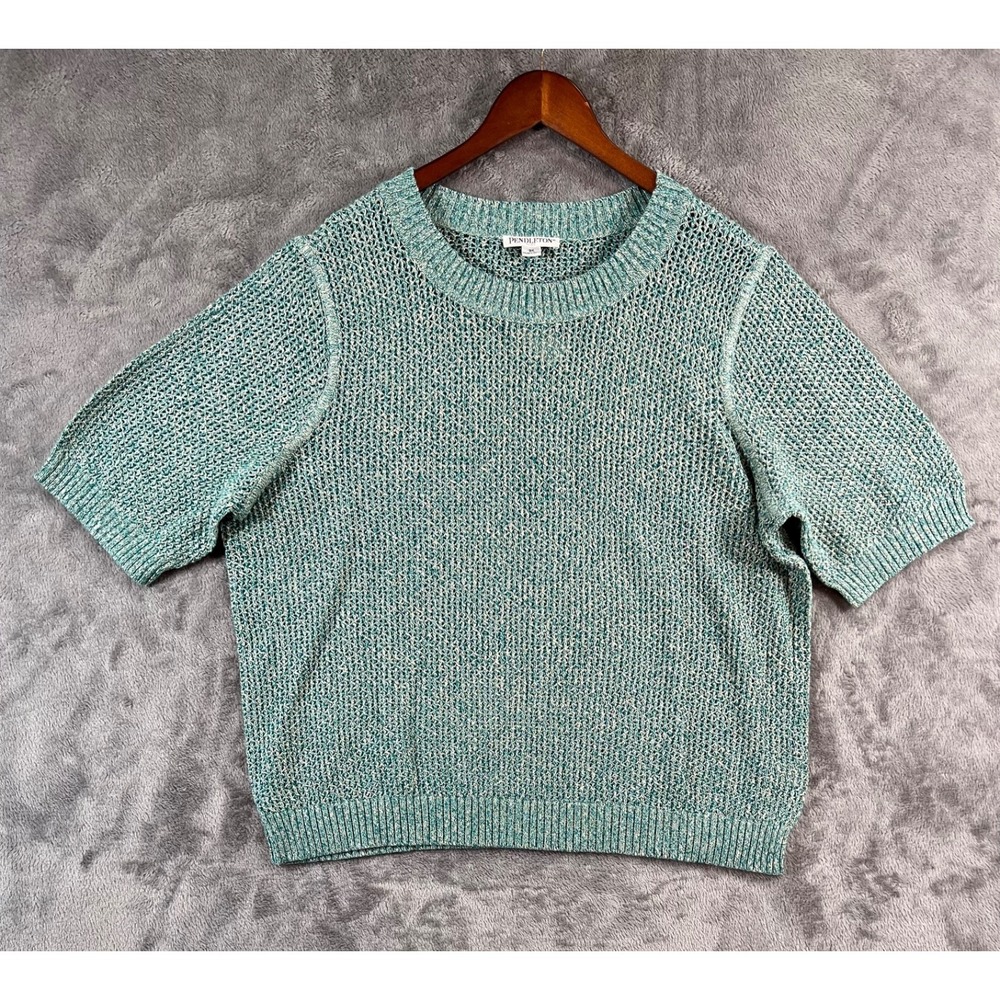Pendleton Sweater Womens 3X Green Beige Chunky Knit Short Sleeve NWT